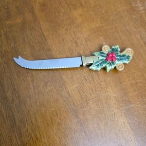 Christmas Holly Berry Cheese Knife Serrated Stainless Steel Kitchen Utensil
